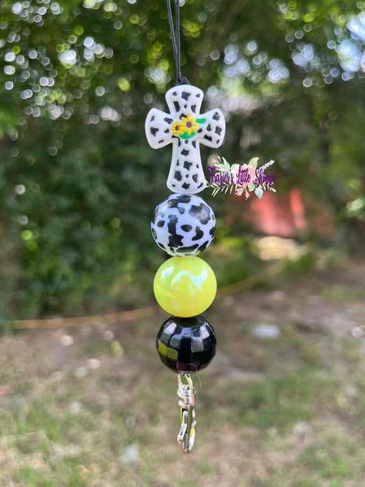 Black Cow Print Cross freshie hanger