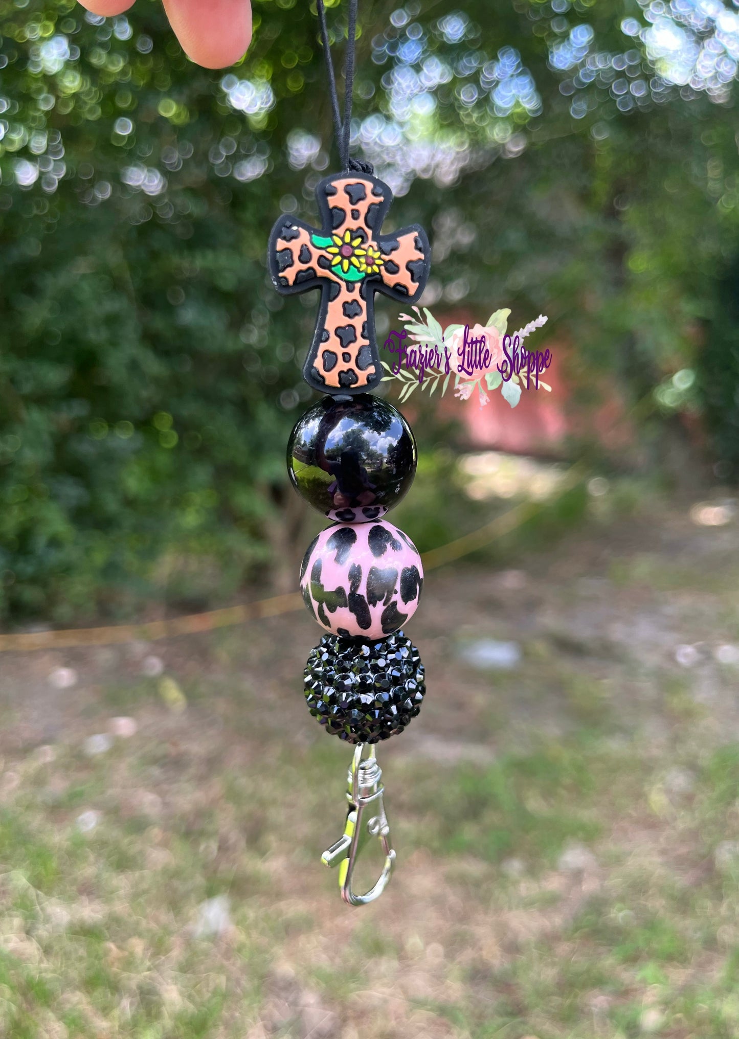 Brown Cow Print Cross freshie hanger