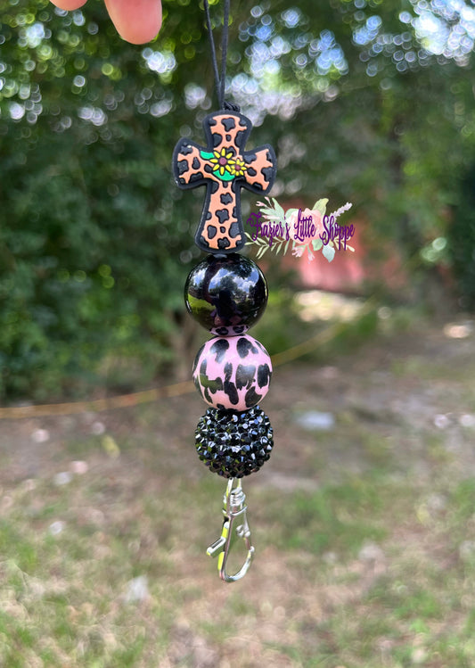 Brown Cow Print Cross freshie hanger