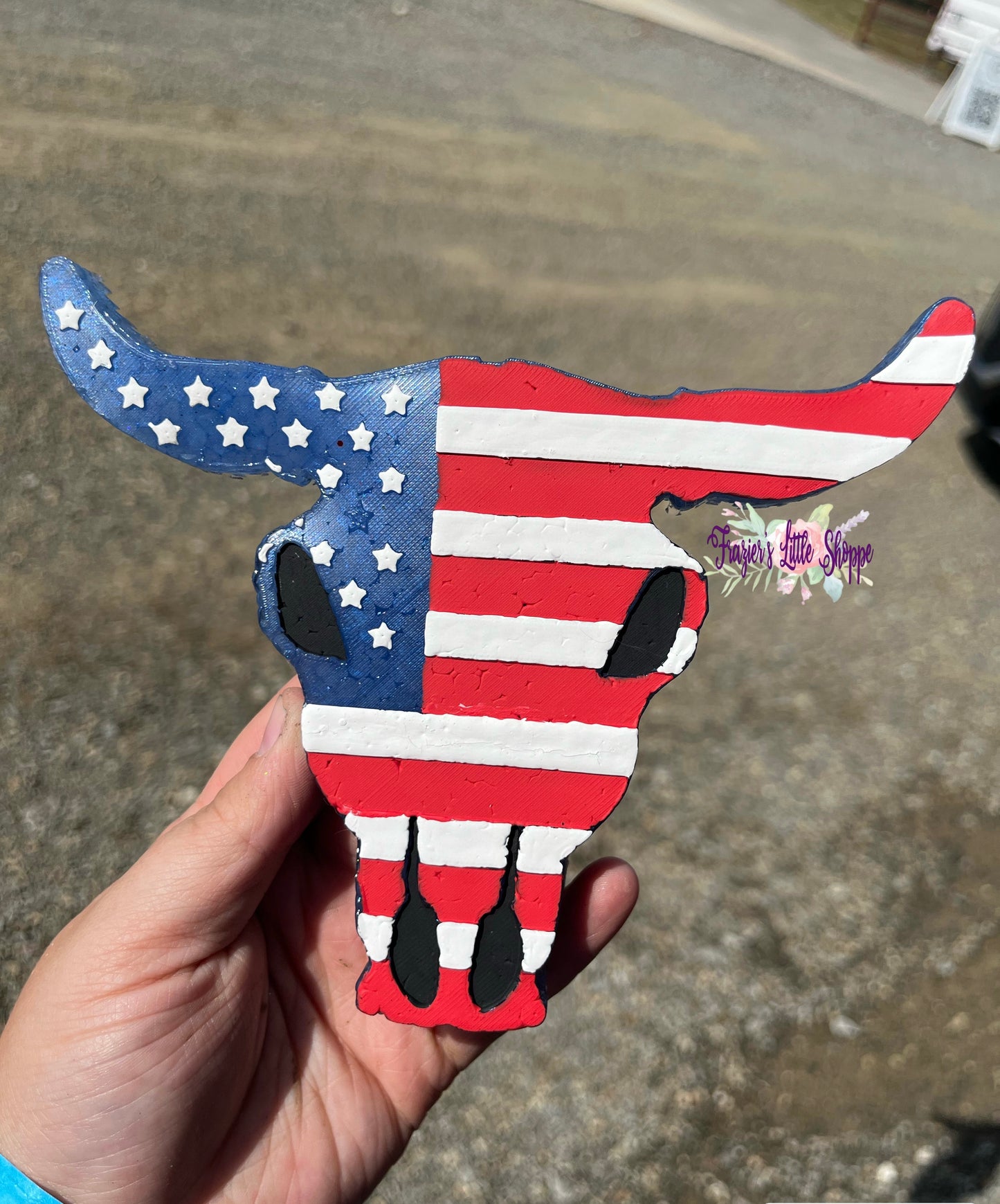 {American Flag Bull Skull} Small Medium Large Freshie Sizes