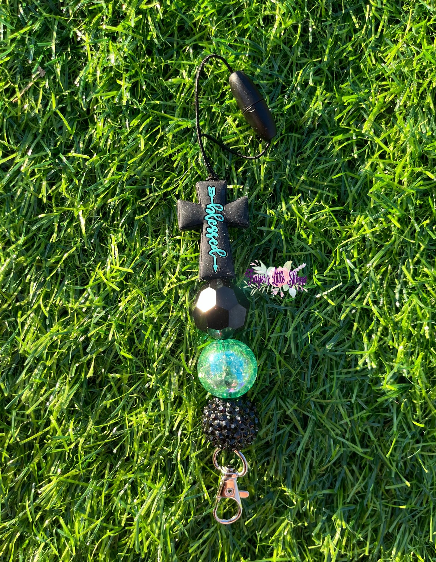 Blessed Black and turquoise Freshie hanger