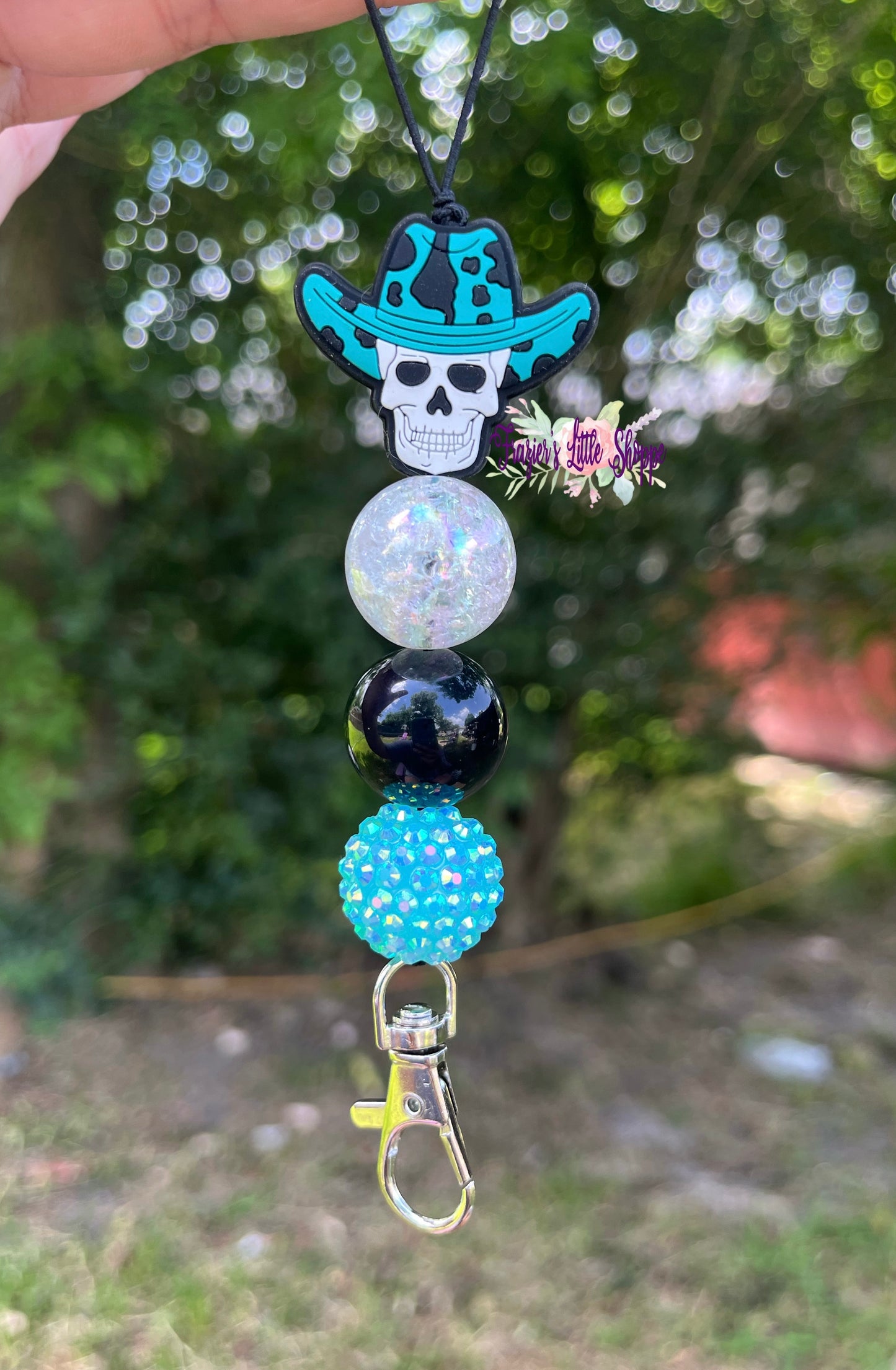 Turquoise Cowboy Skull freshie hanger