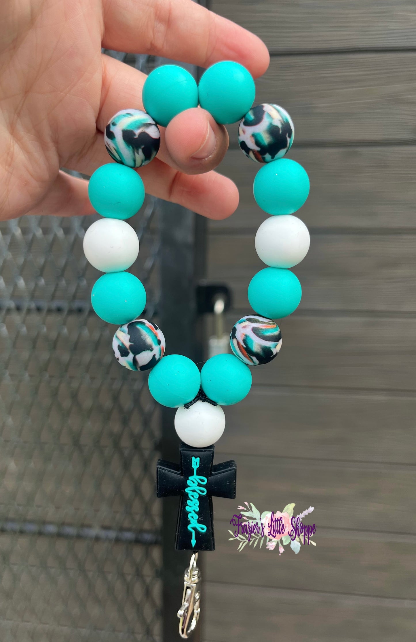 Blessed turquoise/black keychain wristlet