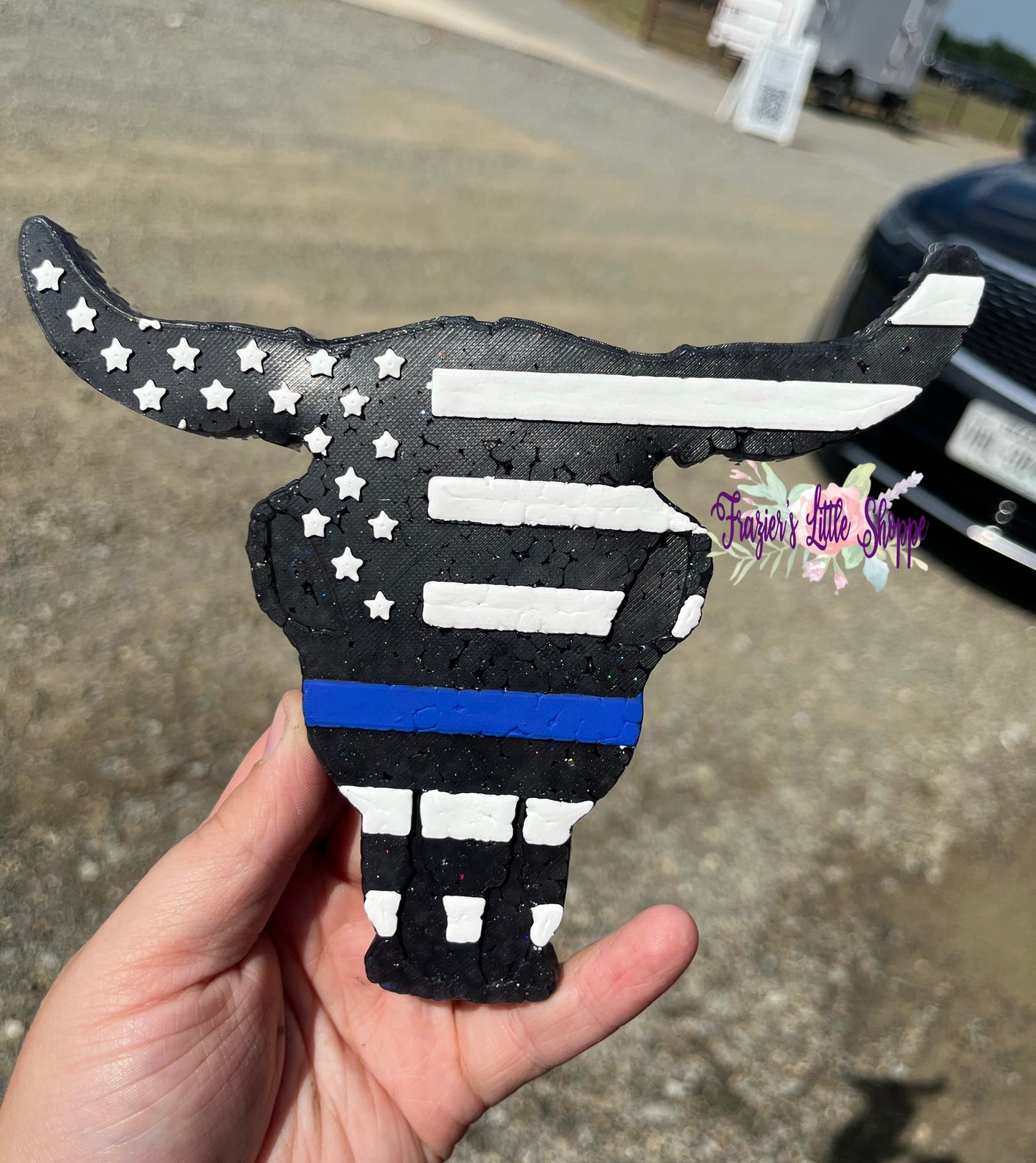 {American Flag Bull Skull} Small Medium Large Freshie Sizes