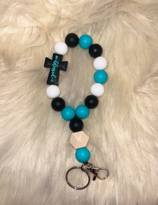 Blessed turquoise/black keychain wristlet