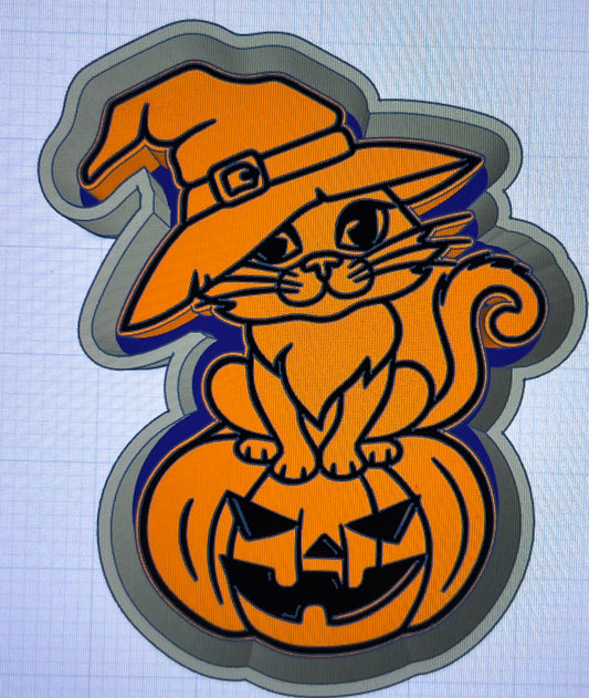 {Witch cat on a pumpkin} Silicone Mold