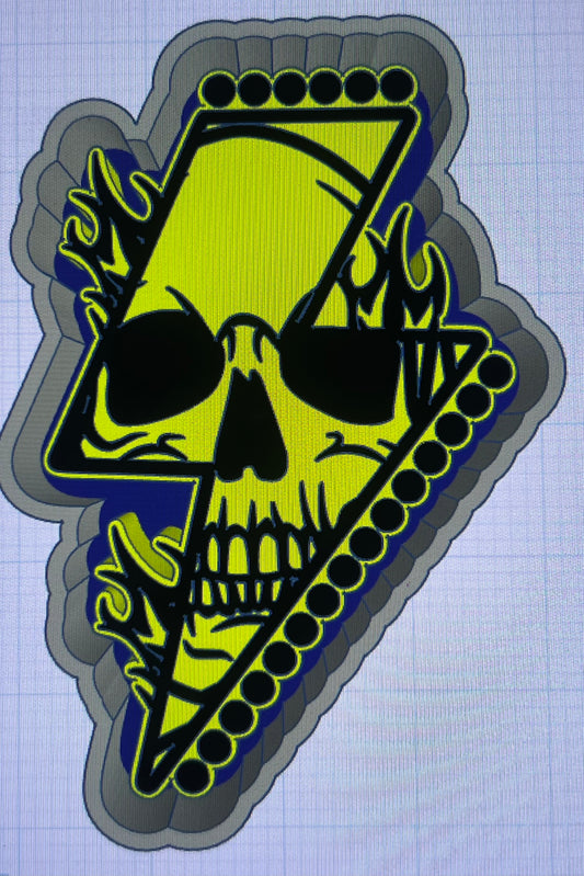 {bolt skull w flames} Silicone Mold