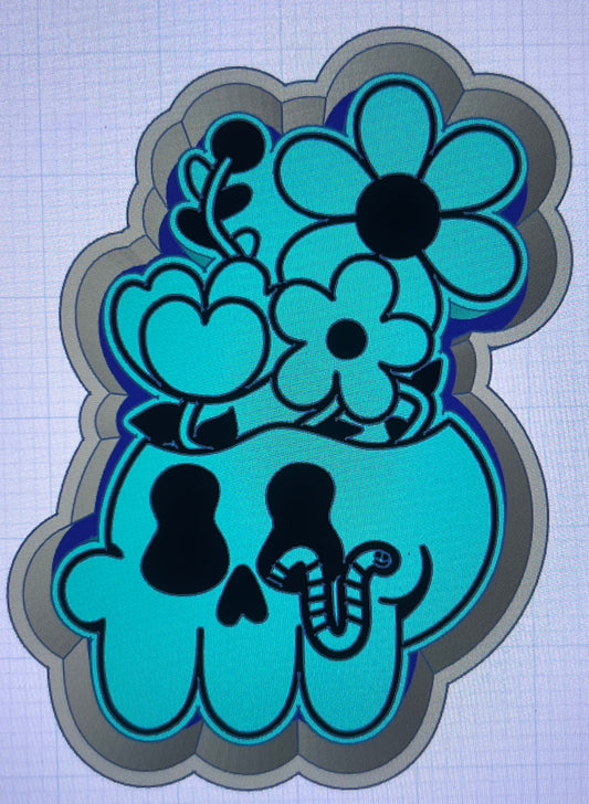 {cute skull pot w flowers} Silicone Mold