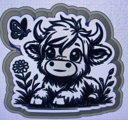 {Baby Highland w butterfly} Silicone Mold