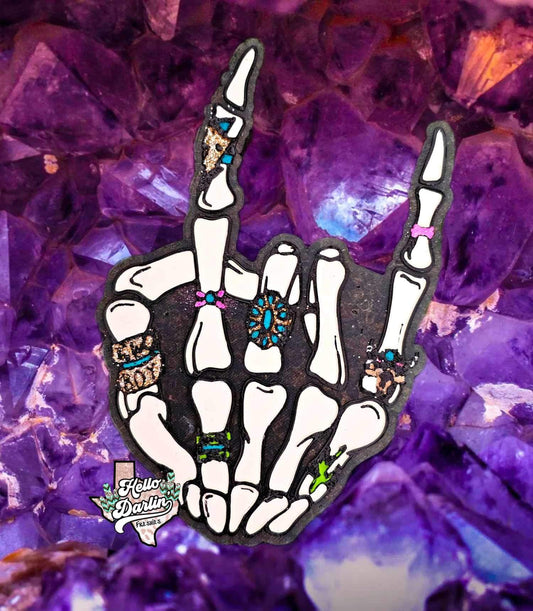 {Turquoise Jeweled Skelly hand} Silicone Mol