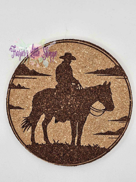 Riding cowboy Cork Coasters