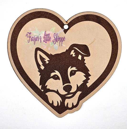 Heart wolf pup leather freshie blank (unscented)