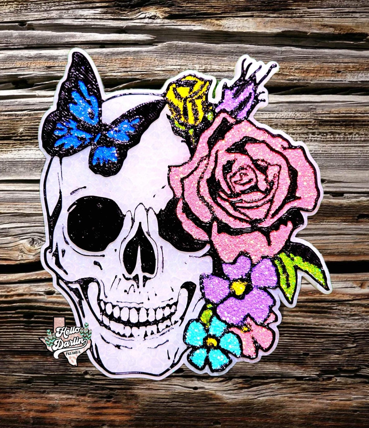 {skull with butterfly and flowers} Silicone Mold