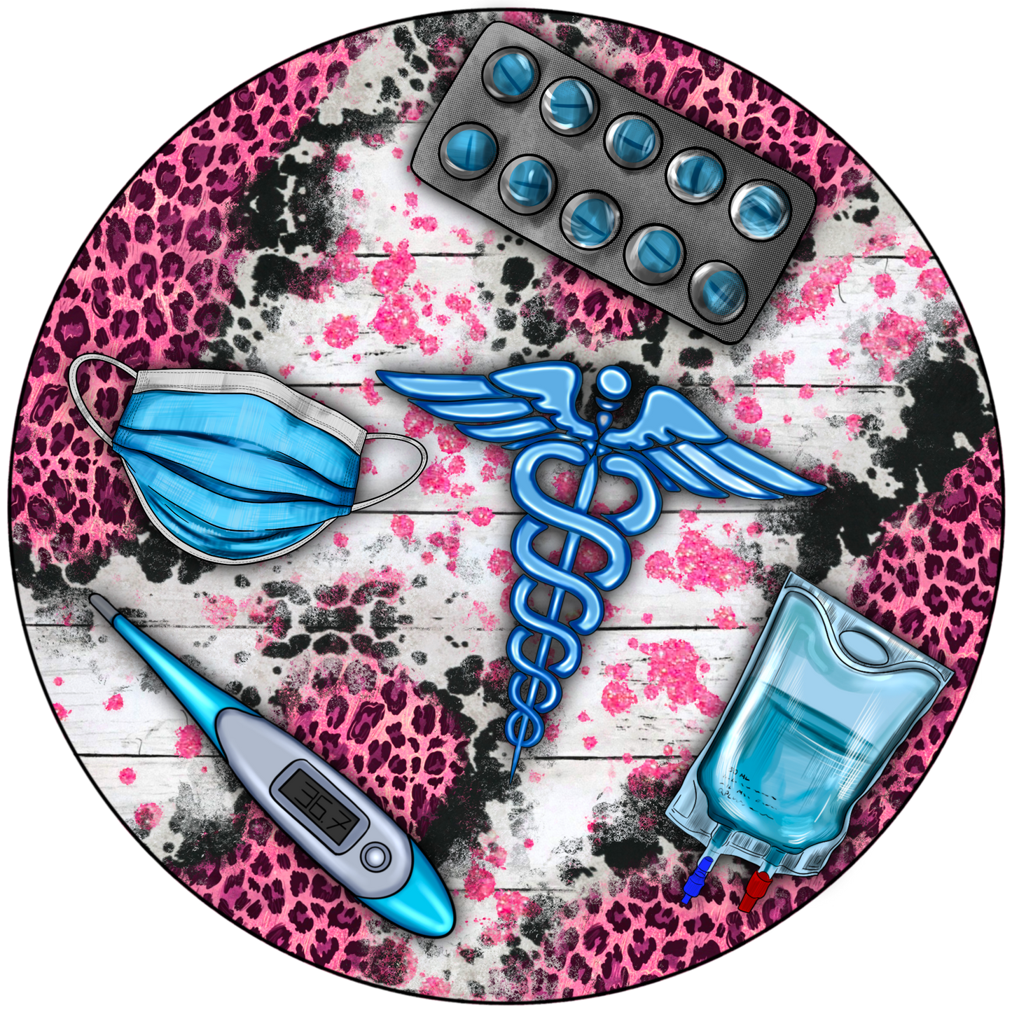 nurse blue pink leopard/cow print car coaster