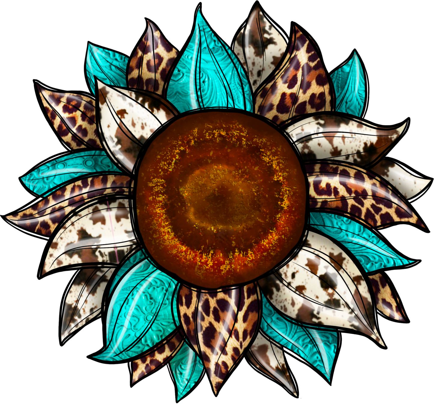 turquois cow print and leopard Sunflower cardstock