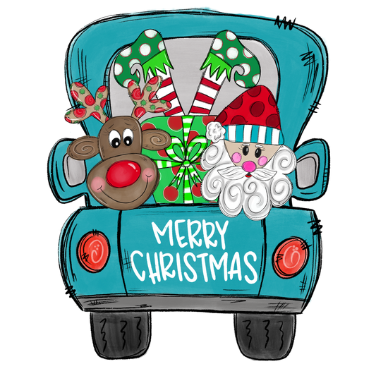 merry christmas turquoise truck cardstock