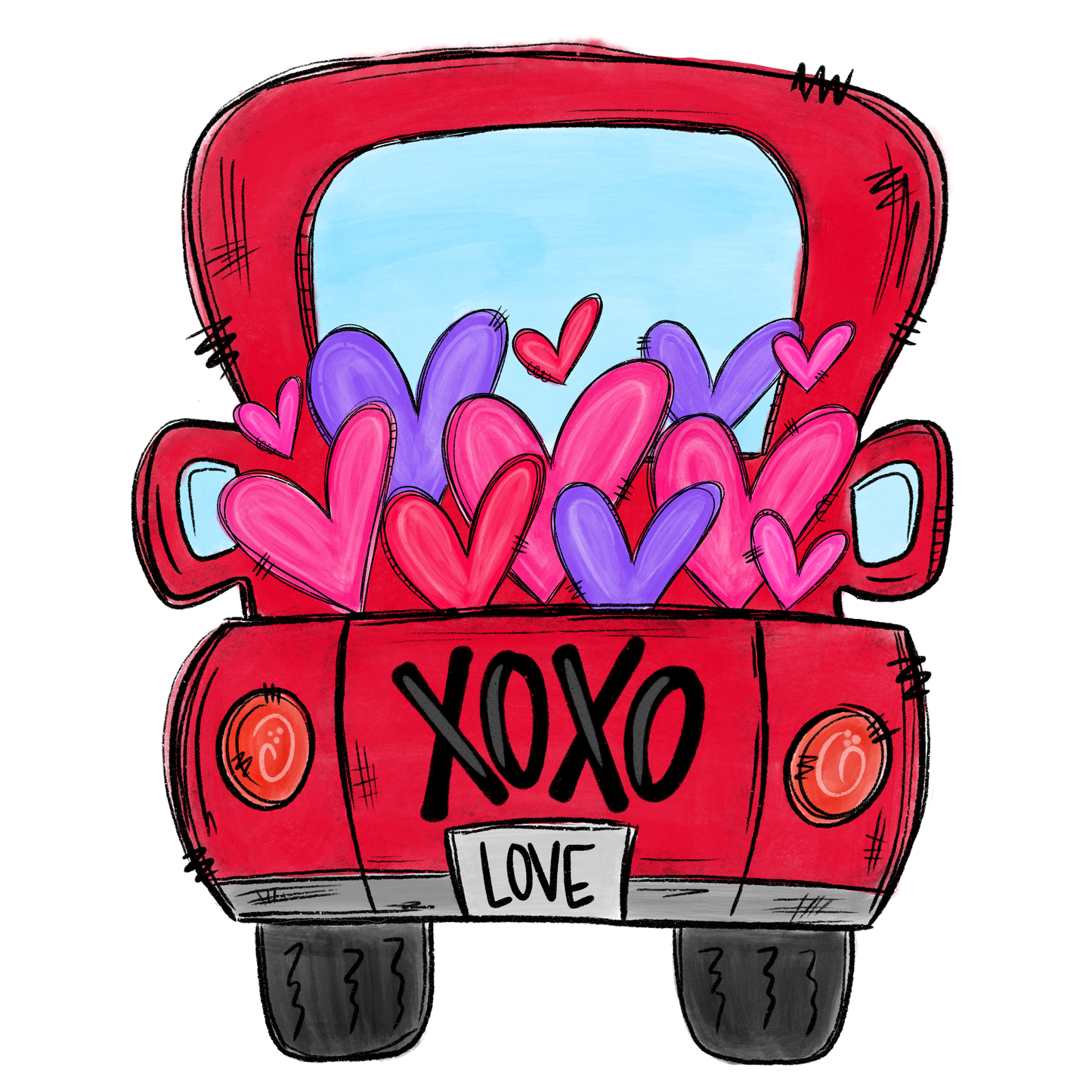 valentines red truck cardstock