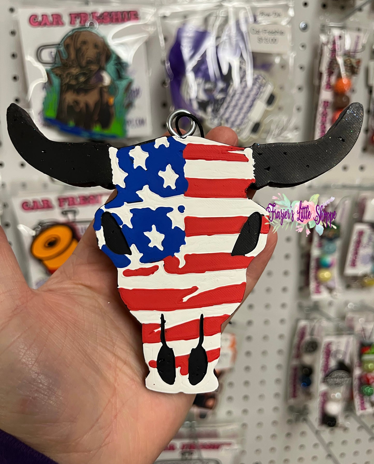 {Distressed American Flag Bull Skull} Small Medium Large Freshie Sizes