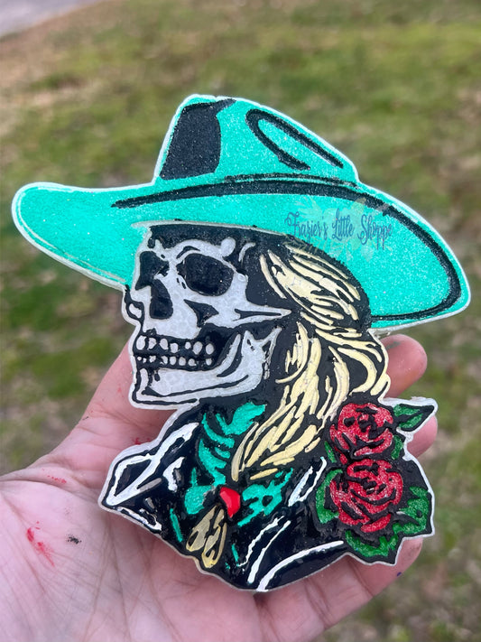 {Skelly Cowgirl w roses} Large Freshie