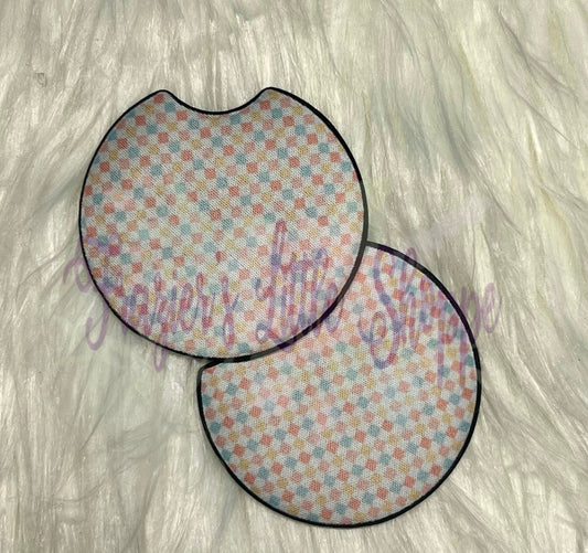 White Multicolored car coasters