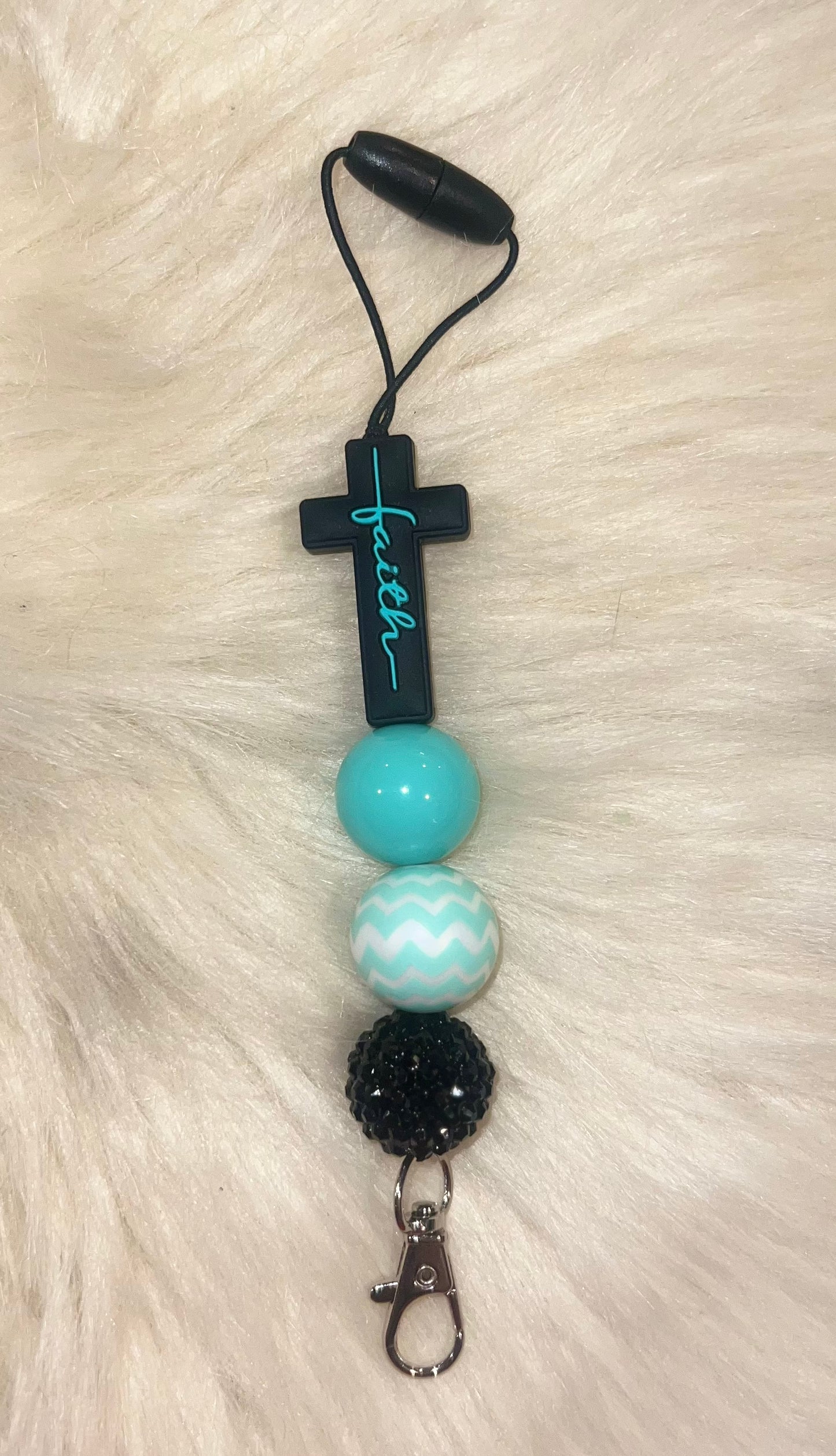 Faith turquoise/black freshie hanger