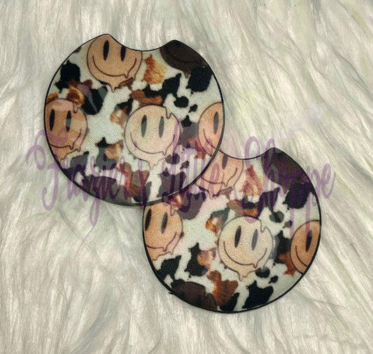 Cowprint Face car coasters