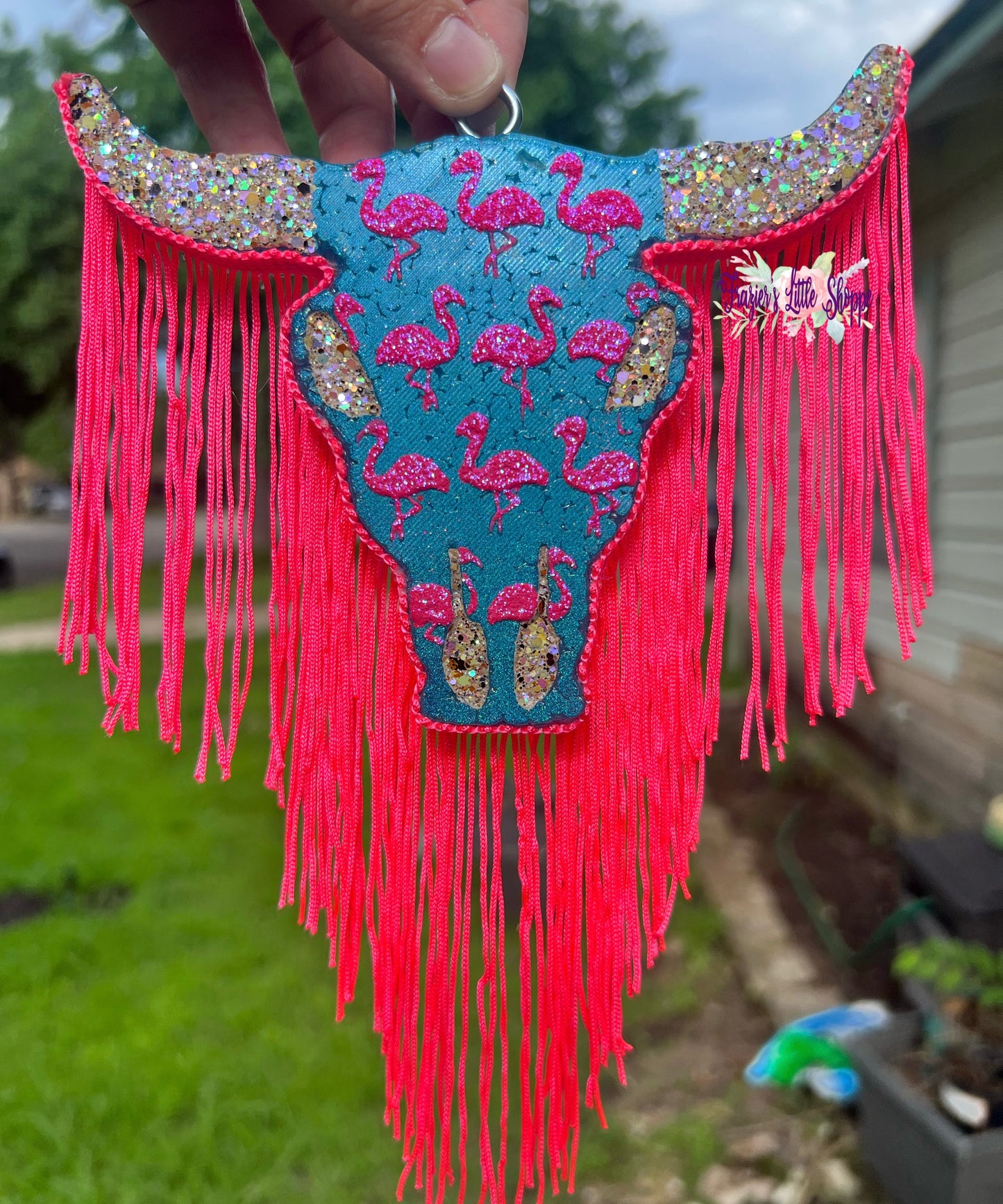 {Flamingo Print Bull Skull} Small Medium Large Freshie Size