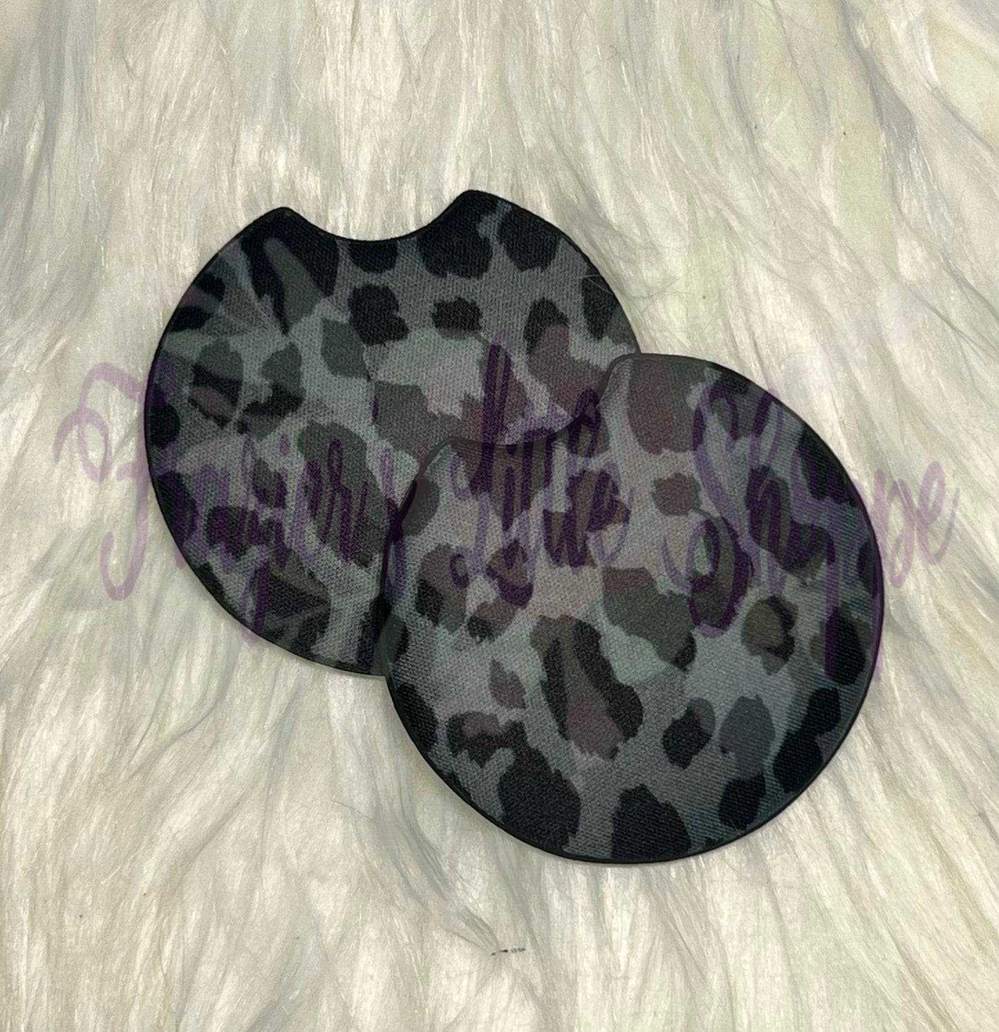 Black & Grey Leopard Print car coaster