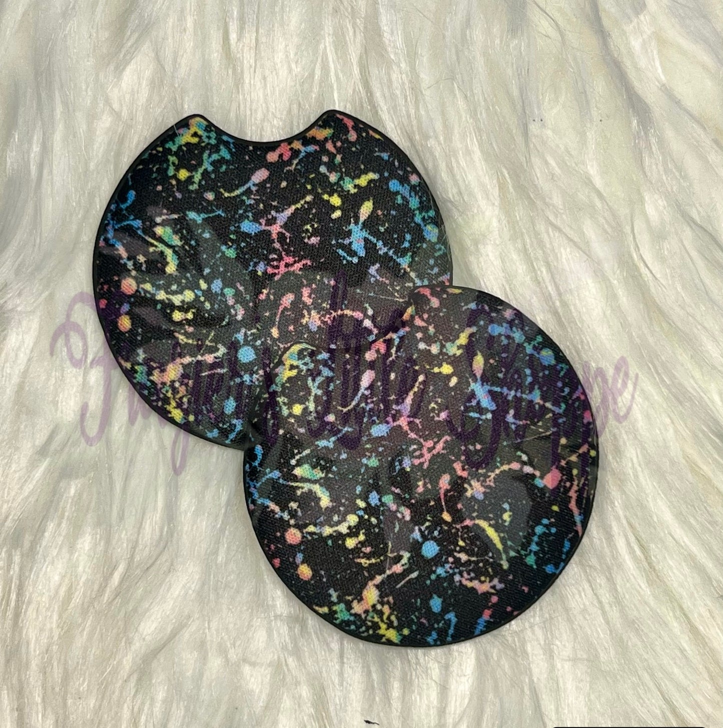 Multicolored splattered paint car coaster