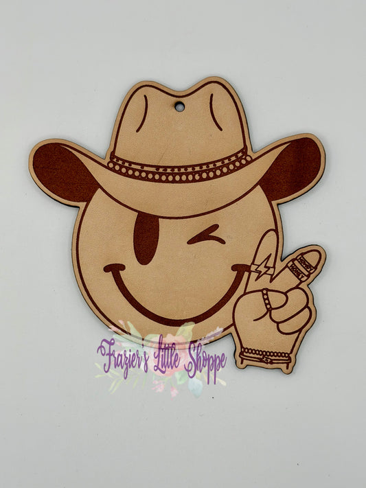 Cowboy face leather freshie blank