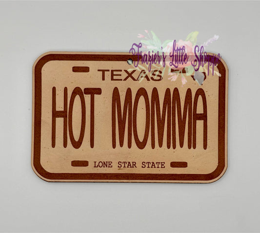 Hot momma license plate leather freshie blank