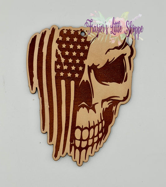 Skull with American flag leather freshie blank