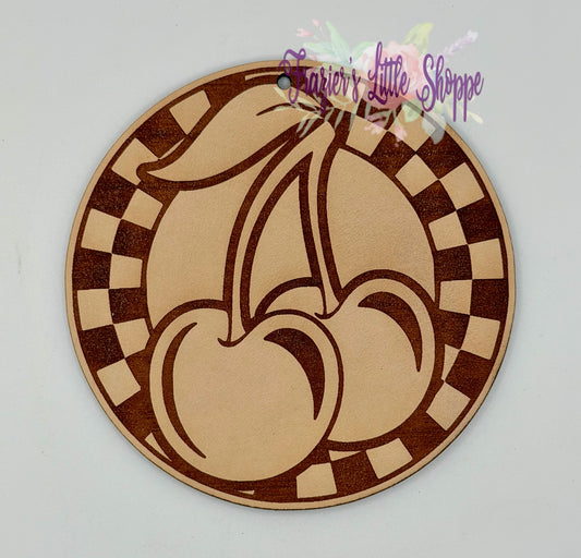 Cherries and checkered leather freshie blank