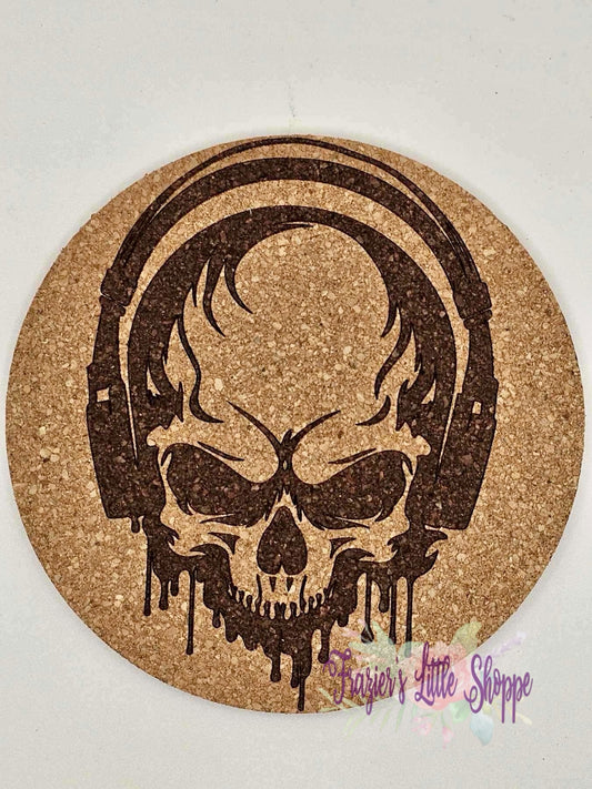 Jamming skull Cork Coasters