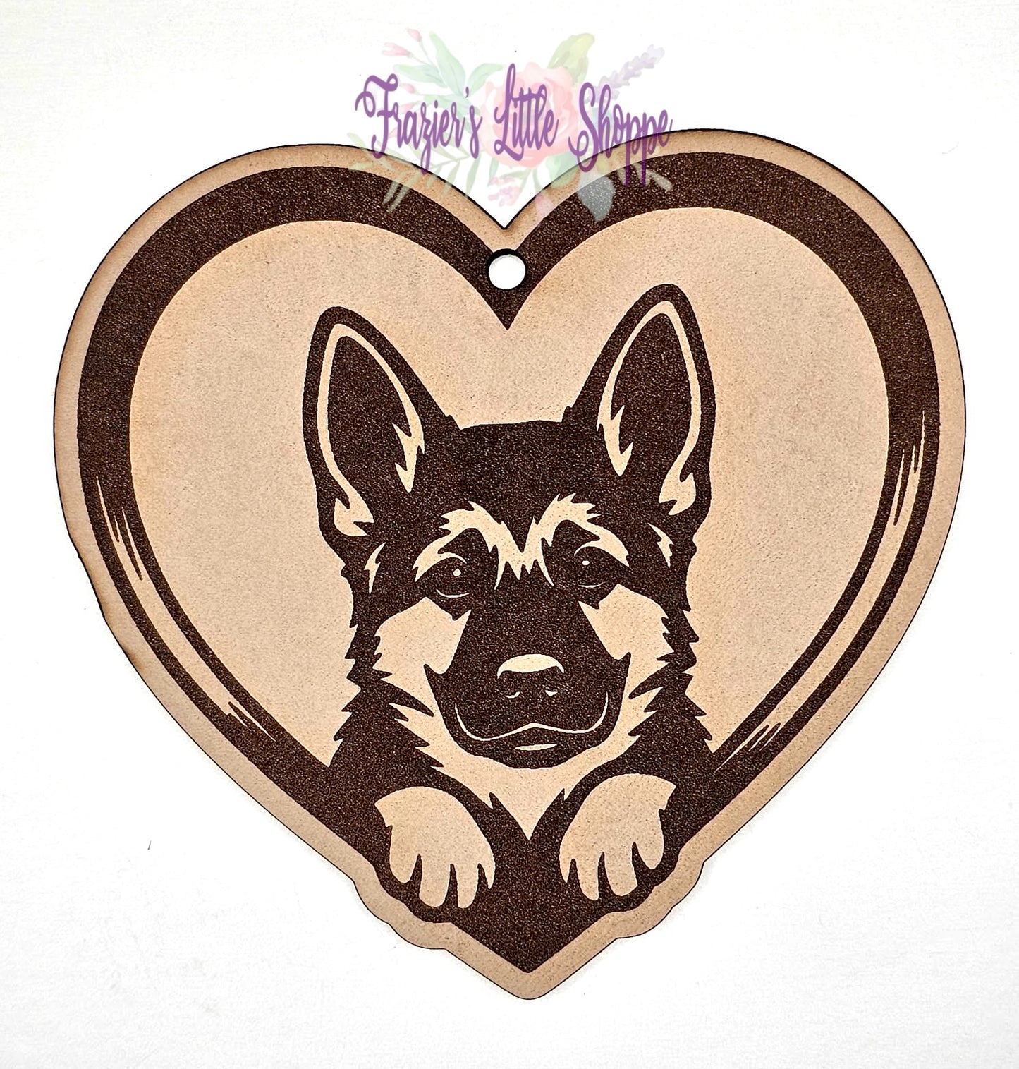 Heart german shepherd leather freshie blank (unscented)