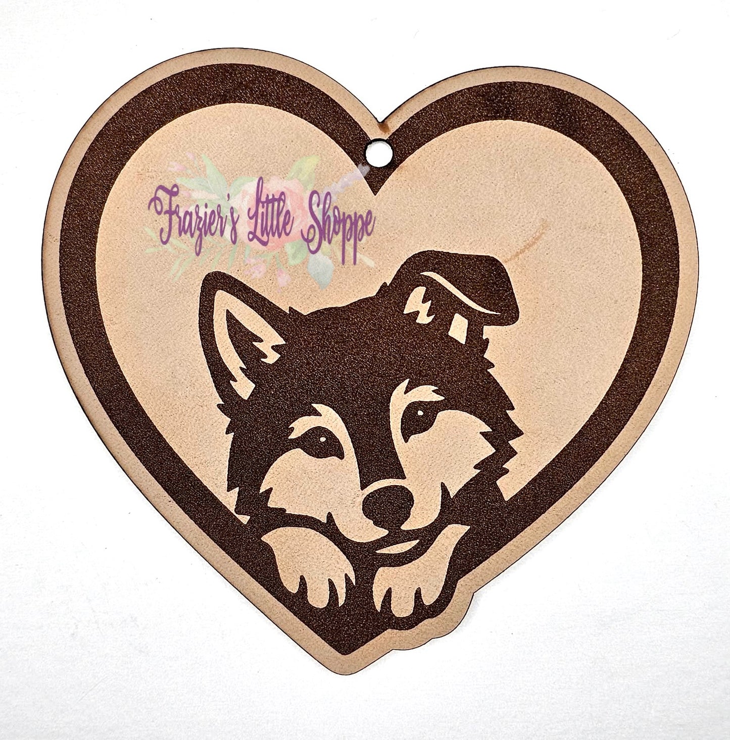 Heart wolf pup leather freshie blank (unscented)