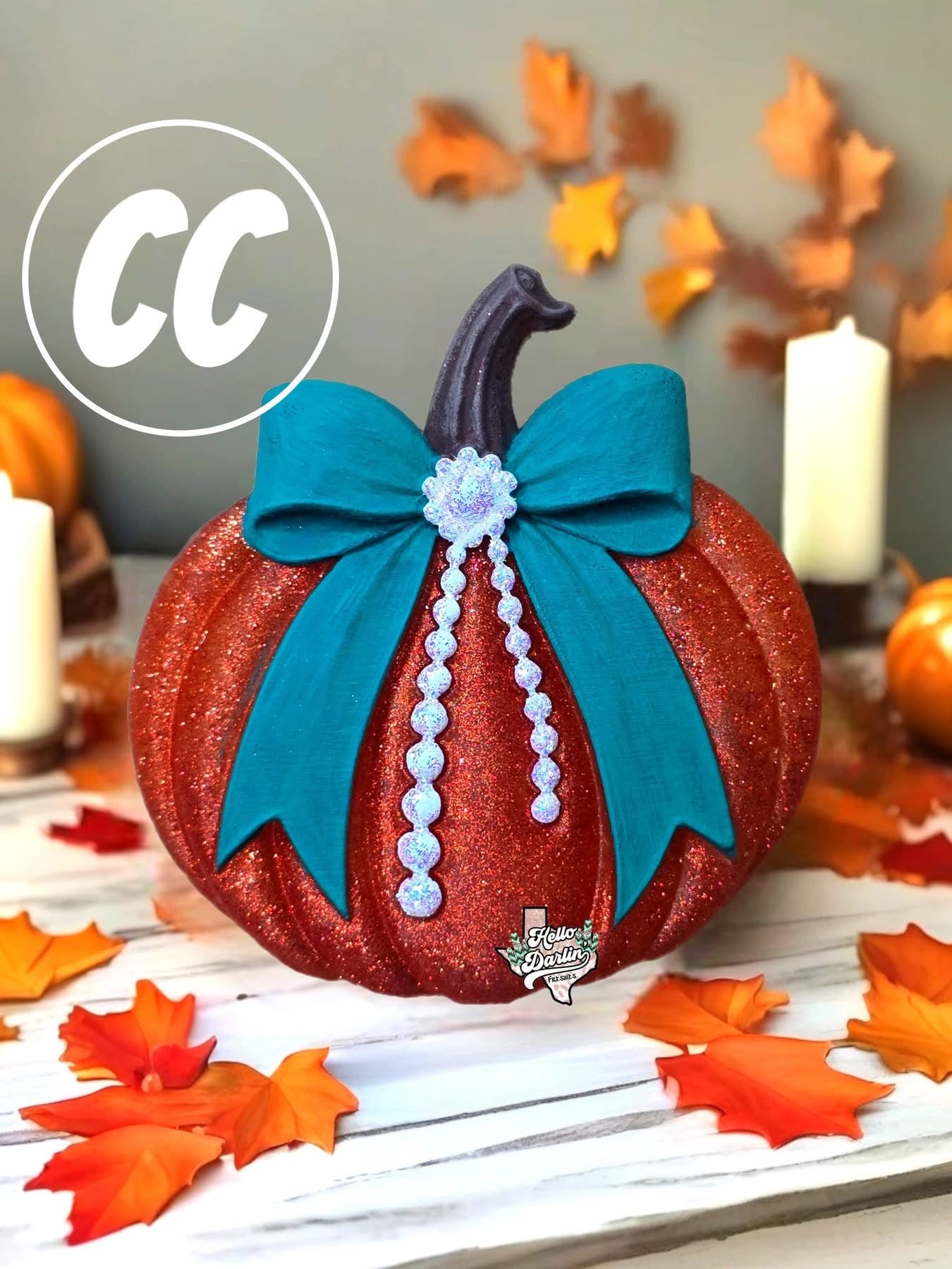 3D pumpkin w bow n pearls