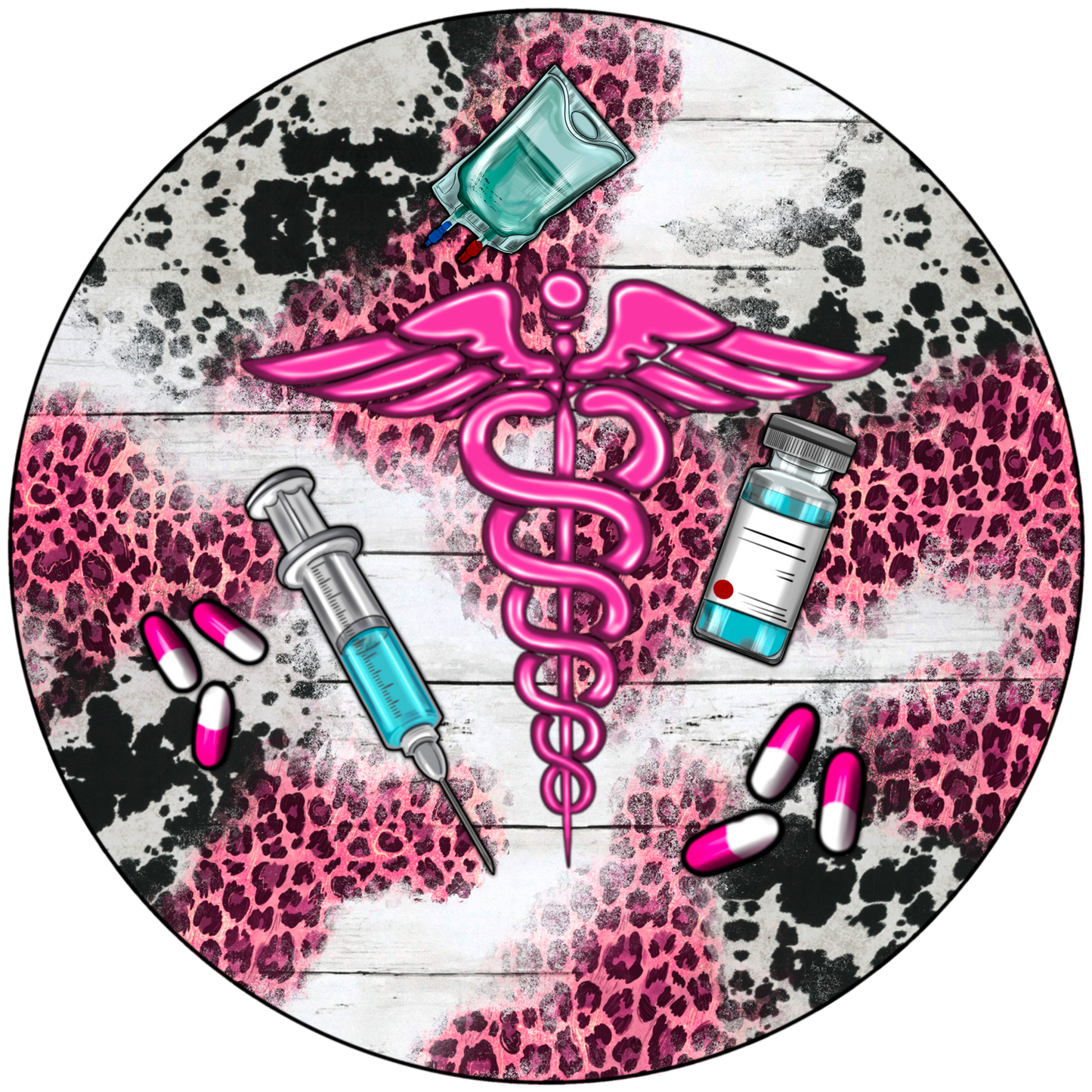 pink nurse leopard/cow print