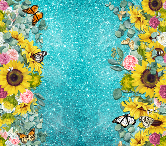 { Wildflowers butterflies Turquoise } Sublimation Tumblers