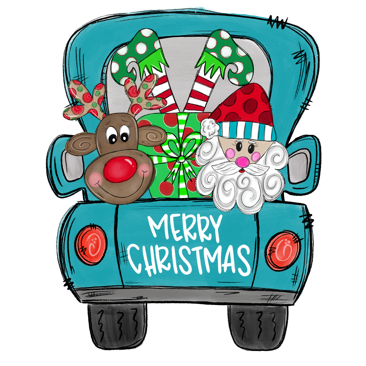 merry christmas turquoise truck cardstock