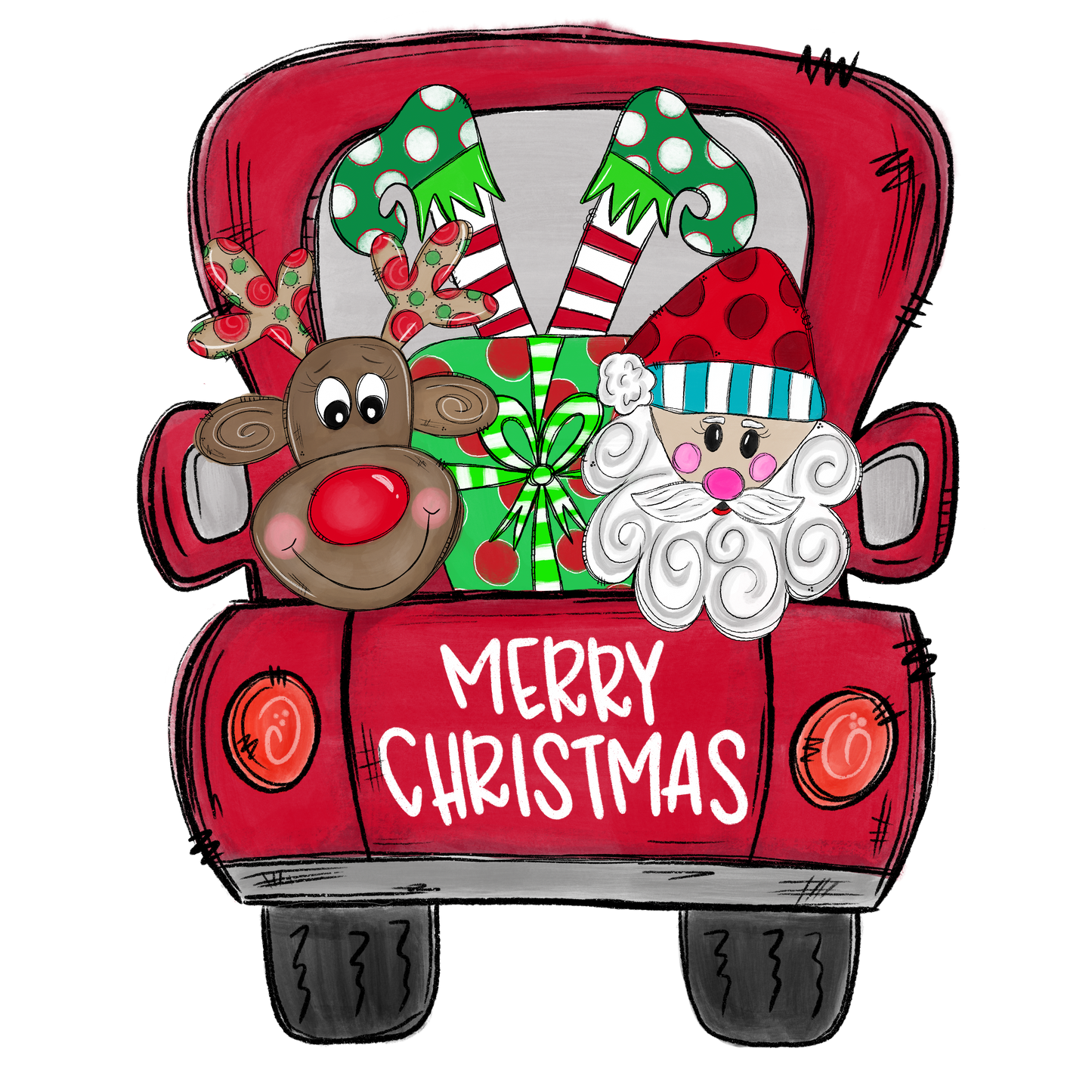 merry christmas red truck cardstock