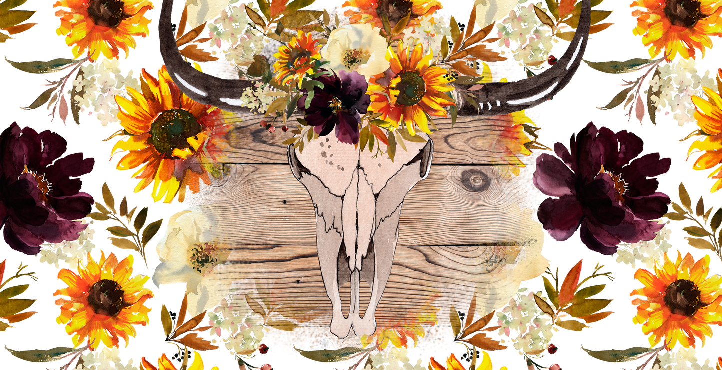 {Bull skull wildflowers} Sublimation Tumblers